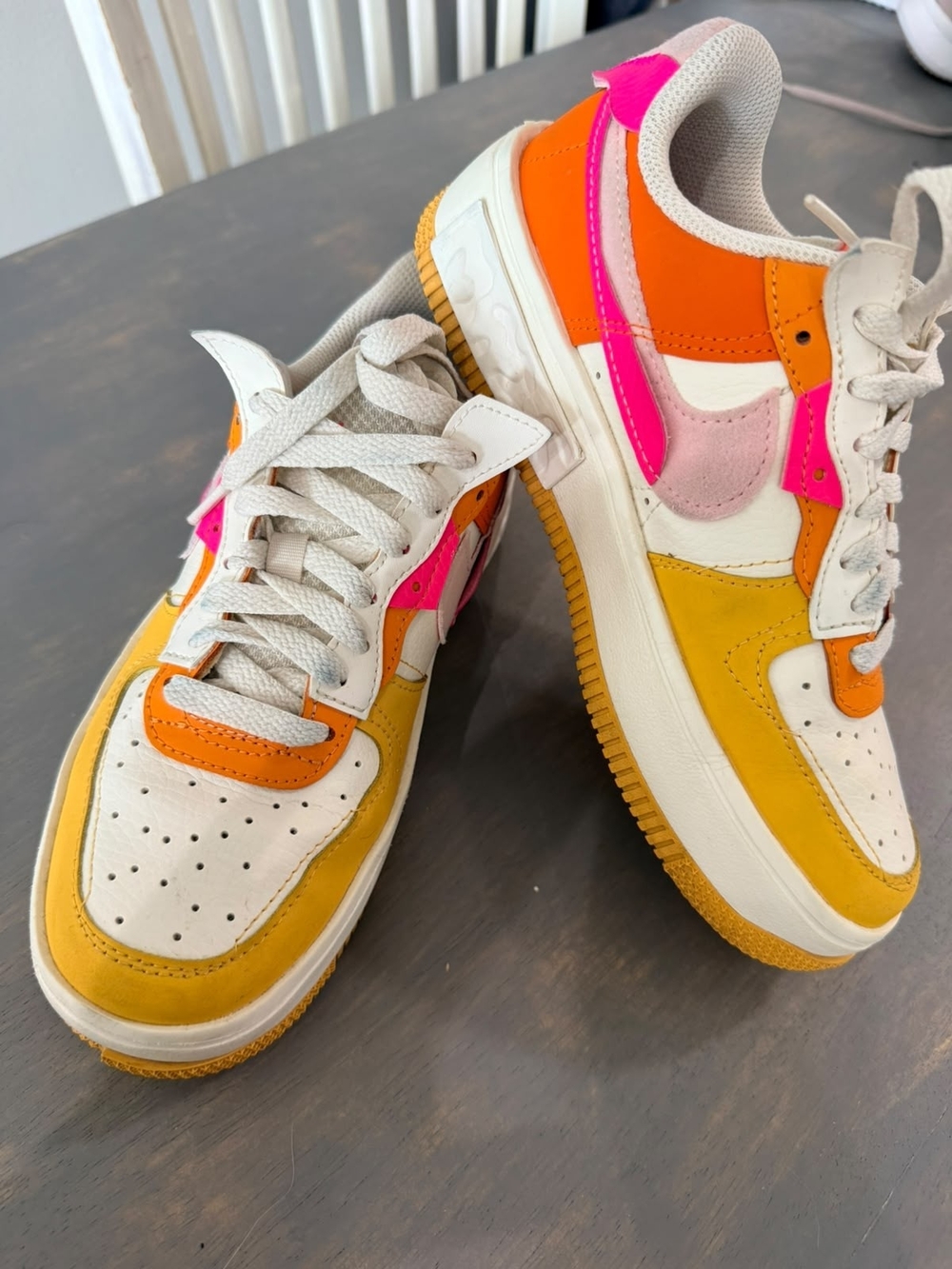 Colorblock Low-Top Sneakers in Yellow, Orange & Pink